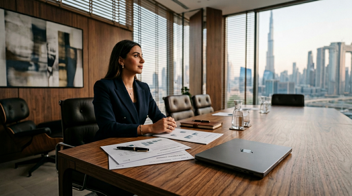 Conference table with financial documents in a modern advisory office